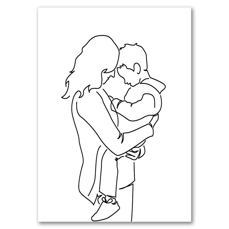 Family Together Line Draw Art Painting Modern Canvas Poster Print Minimalist Wall Art Pictures for Living Room Home Decor