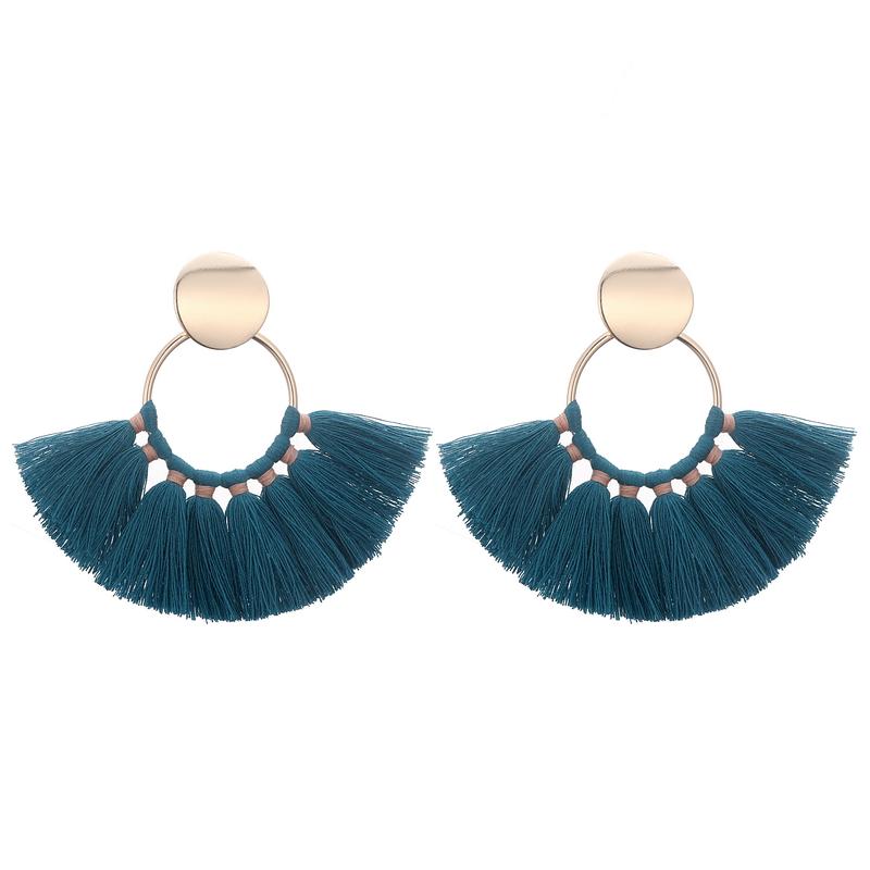 Fashion Gold Color Metal Tassel Earrings For Women Vintage Big Statement Bohemian Earrings Rope Cotton Fringe Drop Zircon Gift