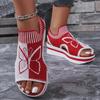 Summer 2026 Large Size Casual Fly Knit Hollow Out Sandals Women's Sporty Beach Shoes Roman Style Mesh Lining Rubber Sole