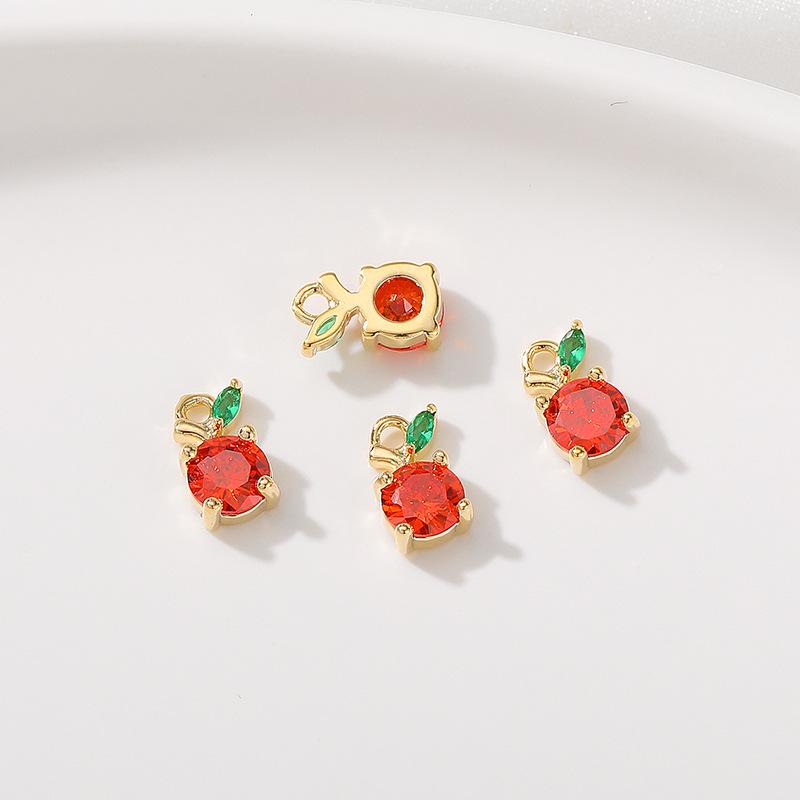 Color-Preserving 14K Gold Plated Zircon Fruit Series Charm Pendant for DIY Bracelets: Strawberry, Pineapple, Grape