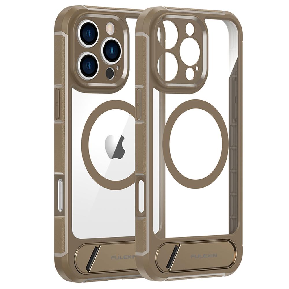

For iPhone 16 Pro Max Magnetic Case TPU+PC Kickstand Phone Back Cover Desert Gold
