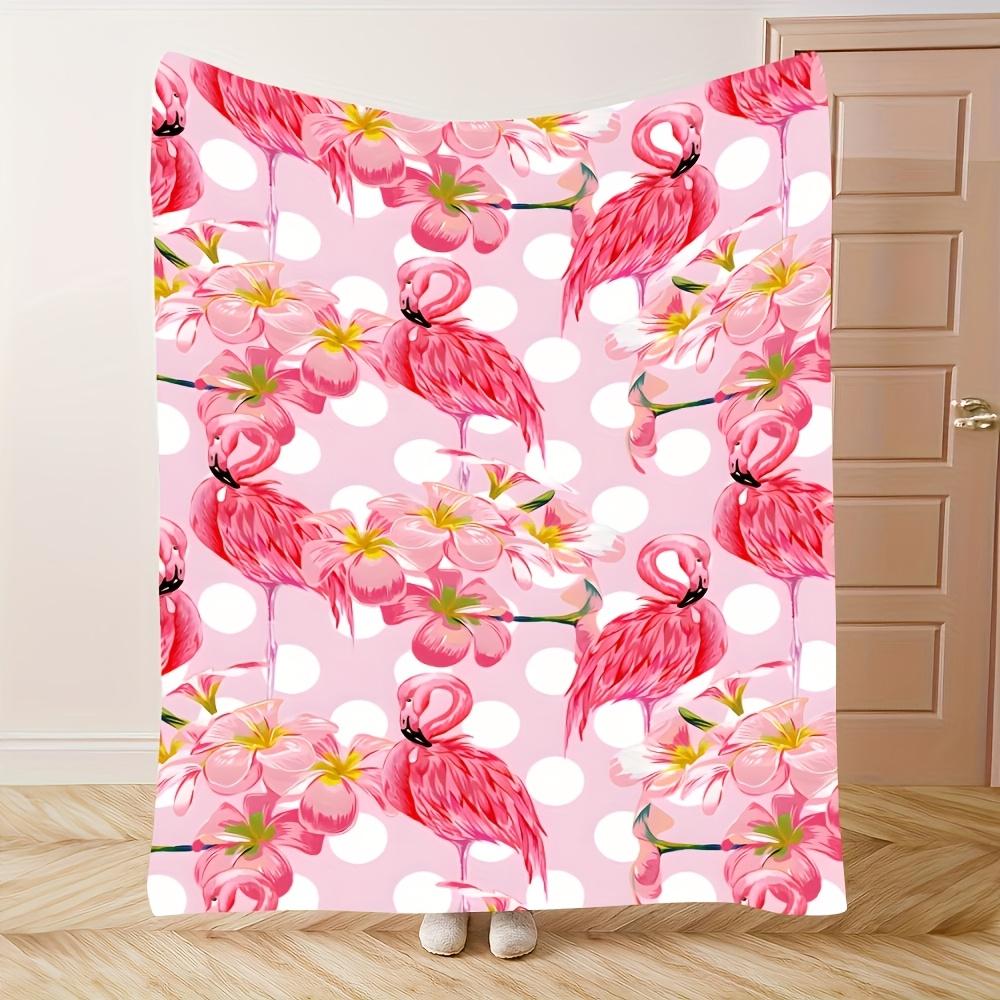 Pink Flamingo Floral Print Throw Blanket Cozy Living Room Decor Gift Plush Fleece Throw for Sofa Bedding