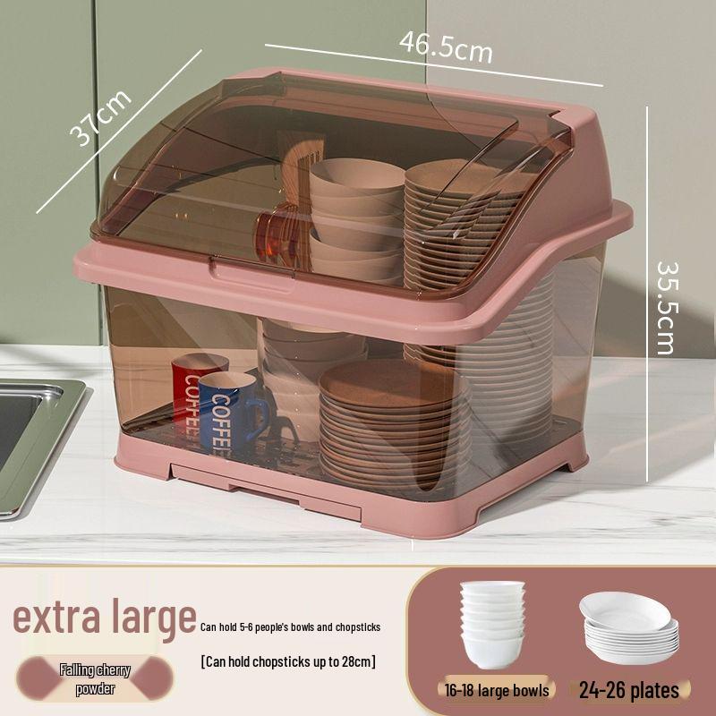 Bowl & Chopstick Storage Box with Lid - Kitchen & Dorm Use, Plastic with Drainage, Bowl & Plate Shelf Organizer, Cabinet Bowl Rack
