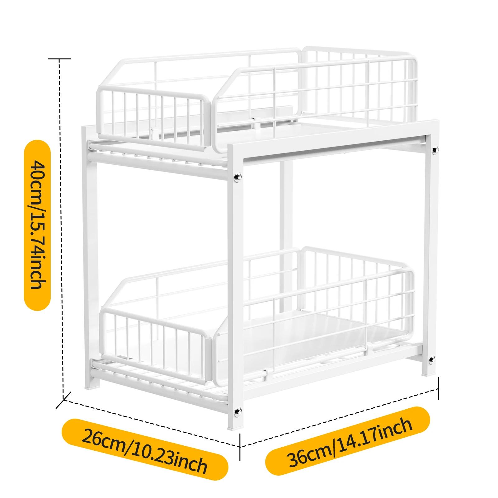 Round-wire oblique-mouth folding pull-out basket slide-out cabinet organizer telescopic under-sink storage bin for kitchens 2-tier 16070₽