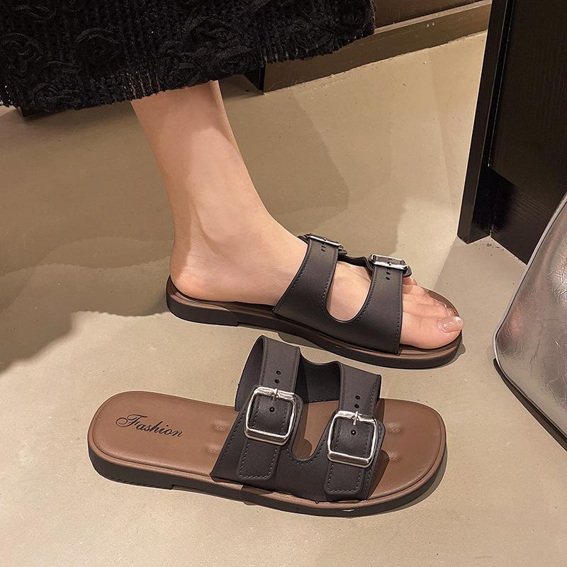 

Birkenstocks slippers summer wear new lazy one-word soft-soled thick-soled flat-bottomed casual beach sandals 36-37 [one size smaller] чёрный