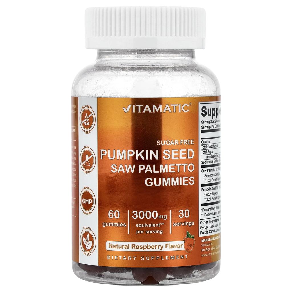 Vitamatic Pumpkin Seed, Saw Palmetto, Natural Raspberry, 60 Gummies