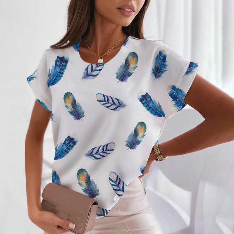 Lady's three-color simple Harlekuku style short-sleeved fashionable loose-fitting large-size women's blouse