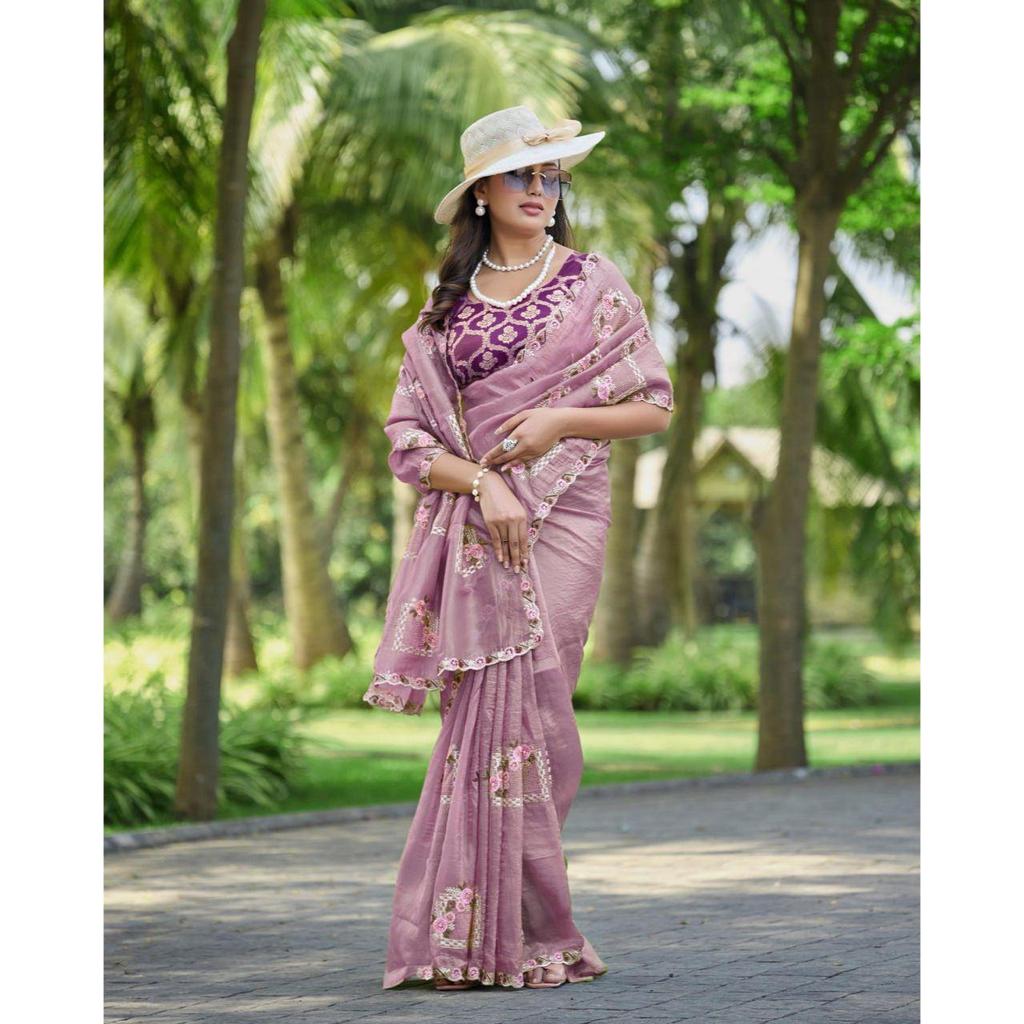 Beautiful Floral Embroidery all Over The Saree