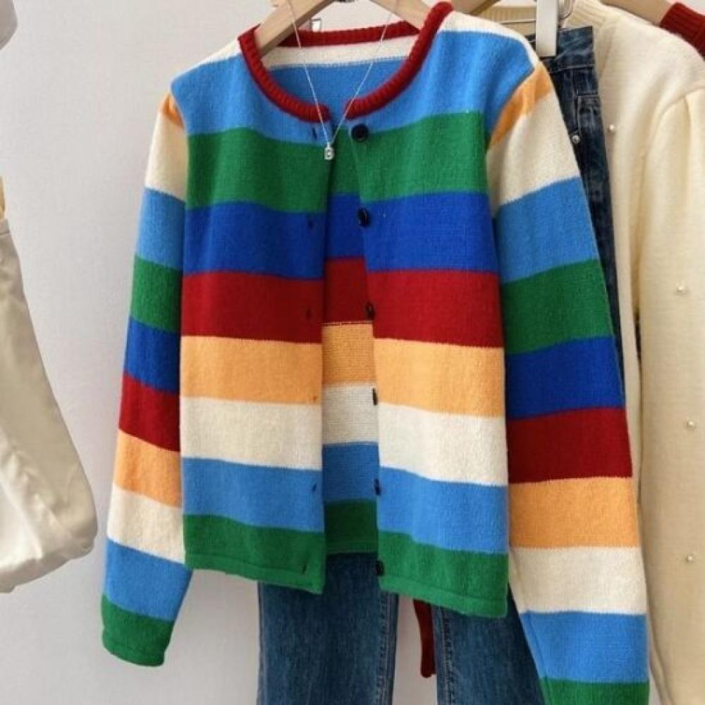 Rellawear Women Knit Cardigan Rainbow Color