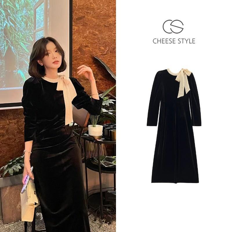 Winter new model will be small black dress, thin velvet dress, French feeling Hepburn style black skirt S чёрный