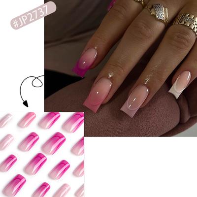 24Pcs Long Press On Nails Coffin French Fake Nails Tip Gradient Acrylic Nails Glossy False Nails for Women Girls