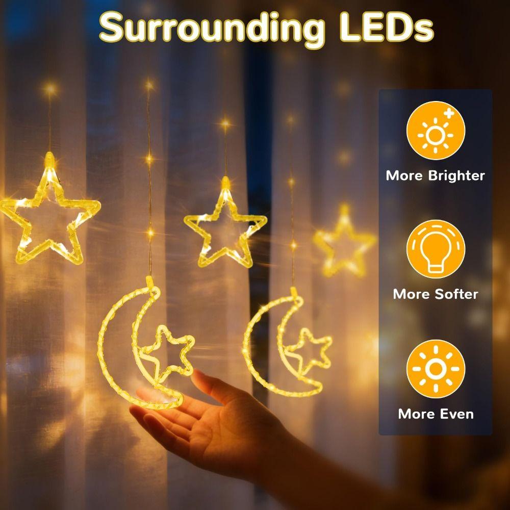 Creative Warm White Ramadan Lights Multicolor 135 LED Star Moon Curtain Light USB Plug Gift LED Curtain Lights Party Decoration