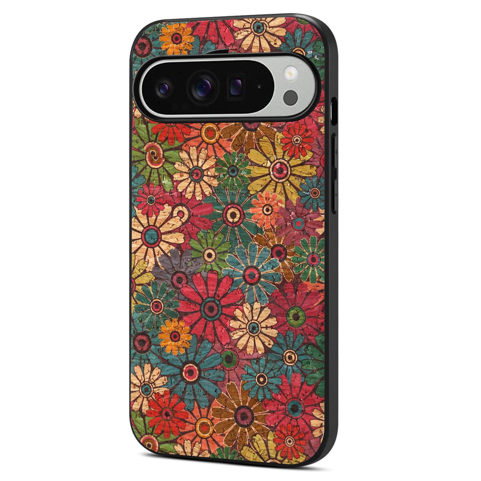 

For Google Pixel 10 Pro XL Case Flower Print PU Leather+PC+TPU Phone Cover Spring Green