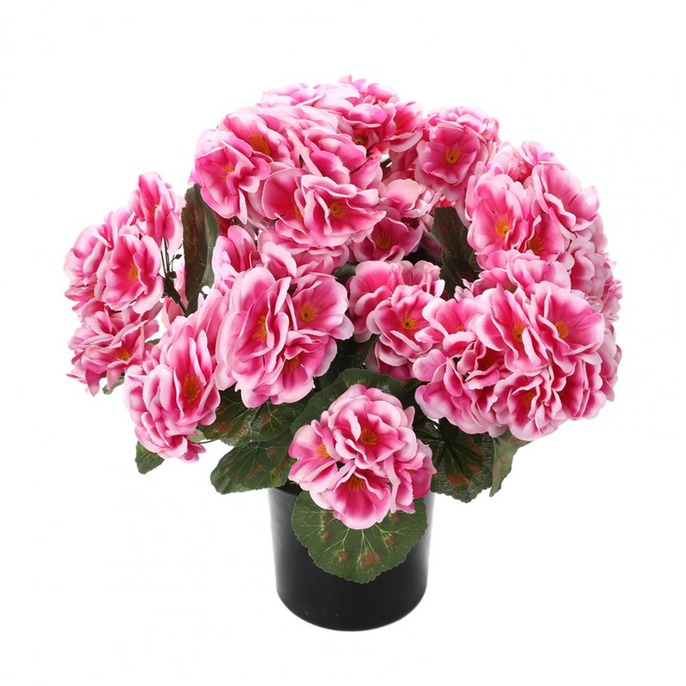 Artificial Geranium Flowers For Outdoors 13" Potted Fake Geraniums Bush UV Resistant Faux Silk Flower For Front Porch Decor