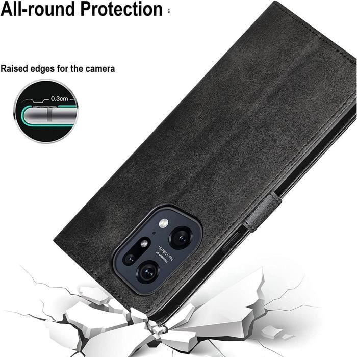 Protective Case - E.F.CONNECTION - for OPPO Find X5 Pro - Leather Effect - 2 Tempered Glasses