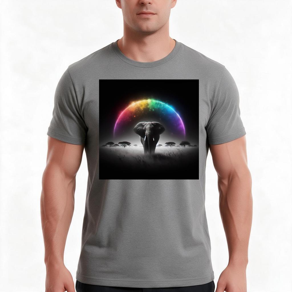 Monochromatic Elephant Within Rainbow Splash Tshirt Summer Casual Cotton Tee Oversized Streetwear Tops Vintage Graphic Print