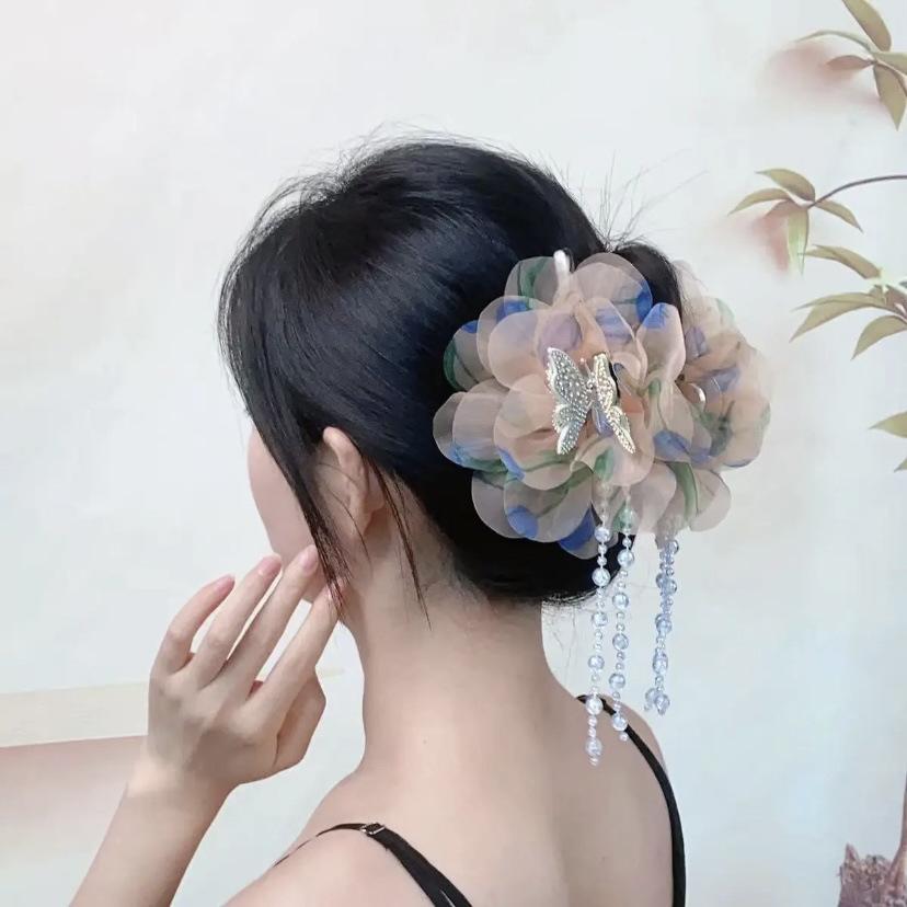 Summer New Hair Accessory Versatile Butterfly Tassel Clip Women Super Fairy Agile Fashionable Flower Multi-layer Display