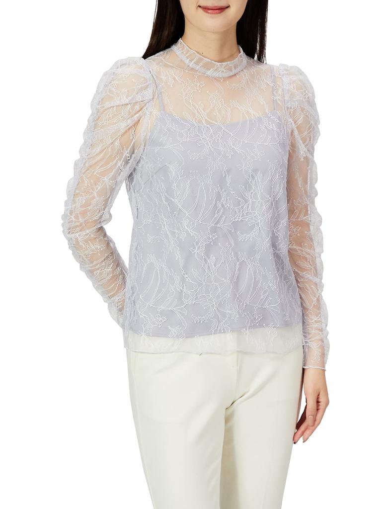 Snidel Gathered Sleeve Lace Blouse SWFB211302 LAV F