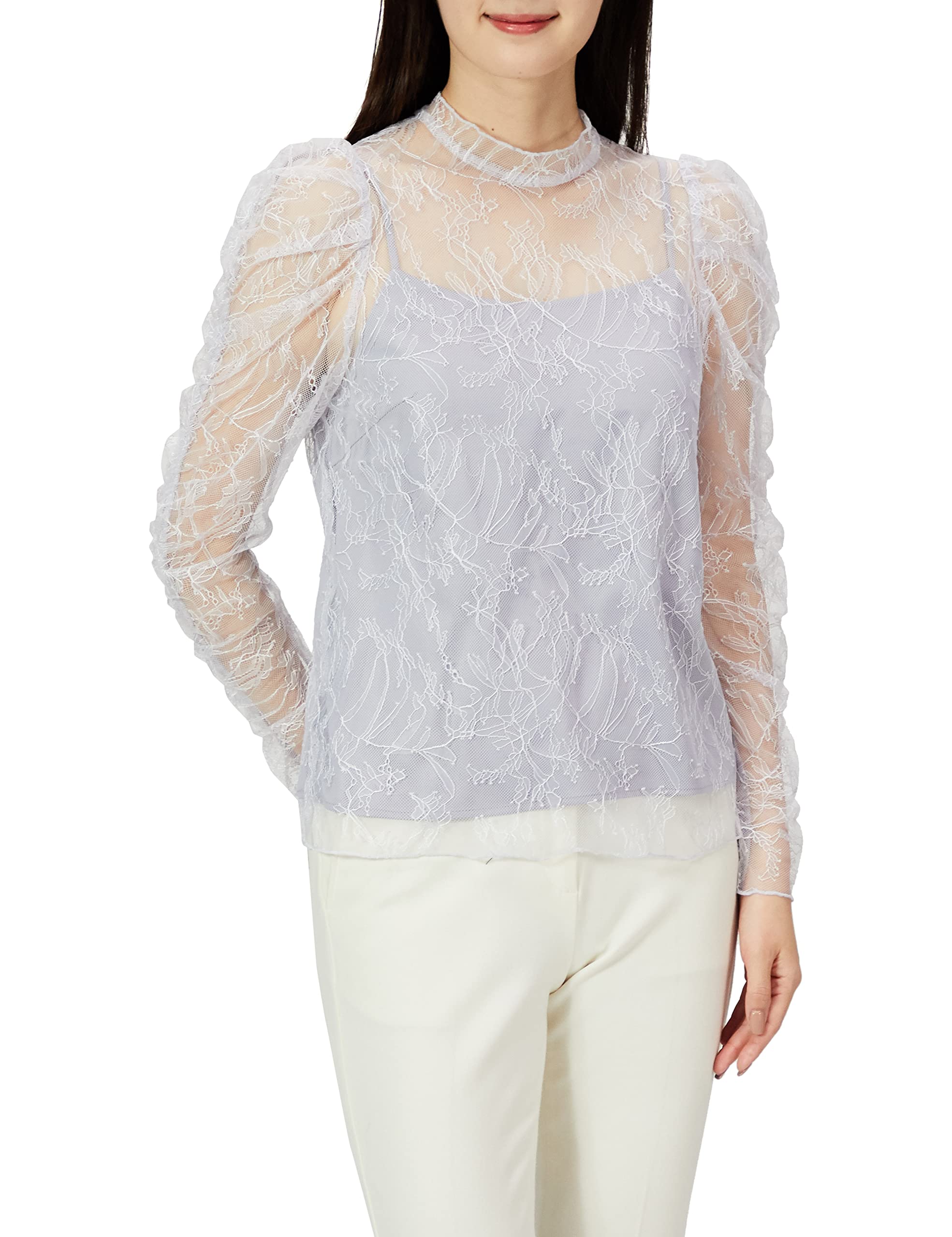 

Snidel Gathered Sleeve Lace Blouse SWFB211302 LAV F
