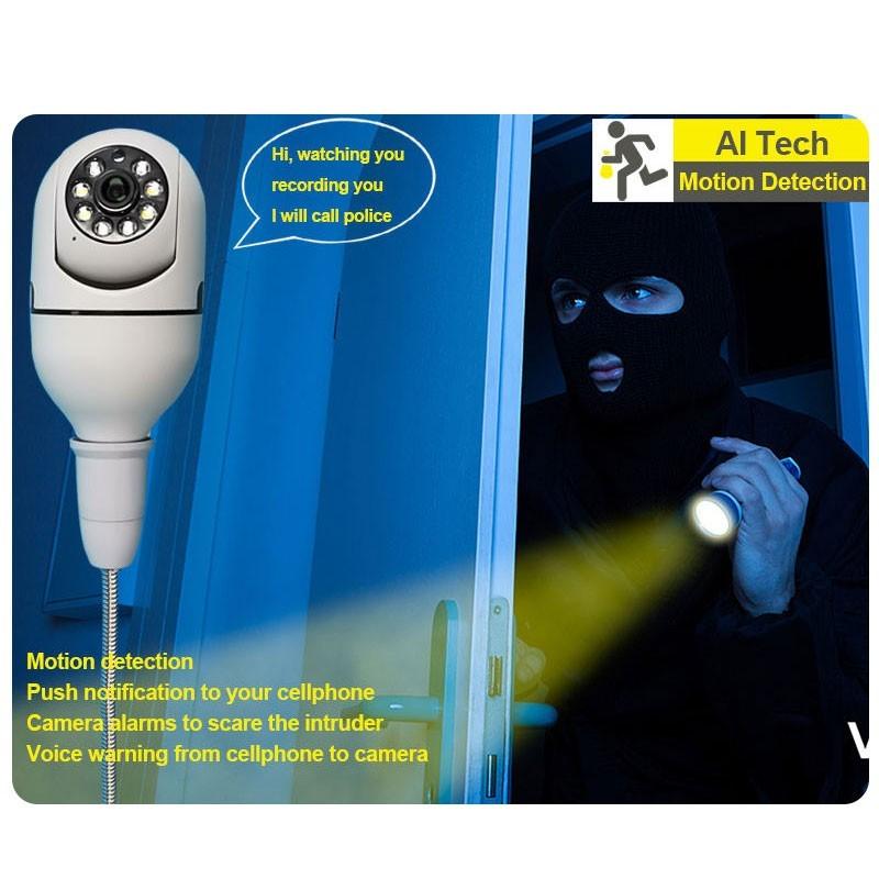 1080P 200W E27 2.4Ghz&5Ghz Wifi IP Camera Outdoor 4X Digital Zoom AI Human Detect Wireless Camera Security CCTV Camera