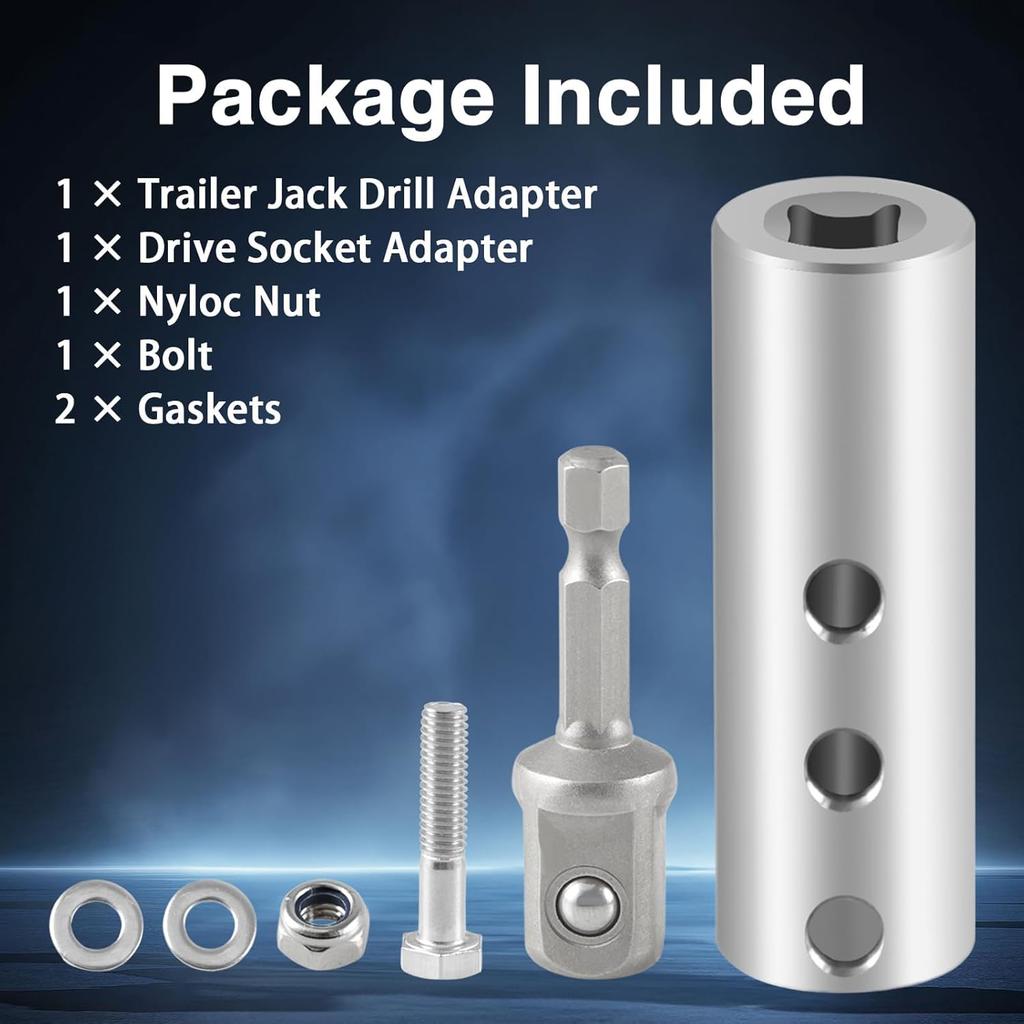 Upgraded Stainless Steel Trailer Jack Electric Drill Adapter With A 1/2 In Socket Adapter Bit Compatible With 1 Inch Jack Drive Shaft