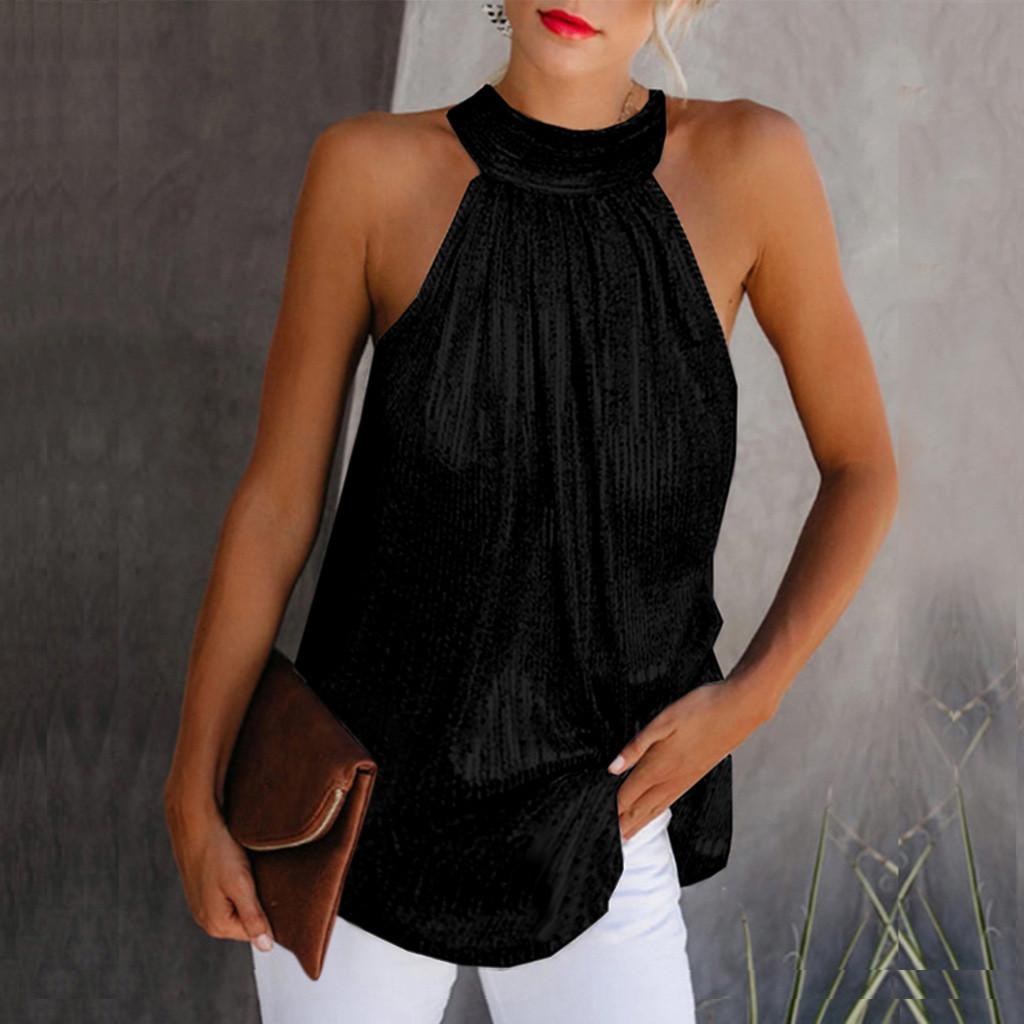 Women Summer Sequined Sleeveless Casual Tunic Top Tank Shirt Vest
