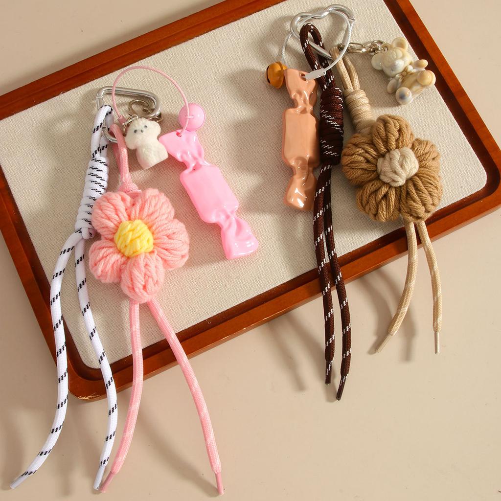 Original Fashion Woven Flower Candy Flocking Puppy Bag Pendant Pendant Mobile Phone Lanyard Bag Hanging Accessories