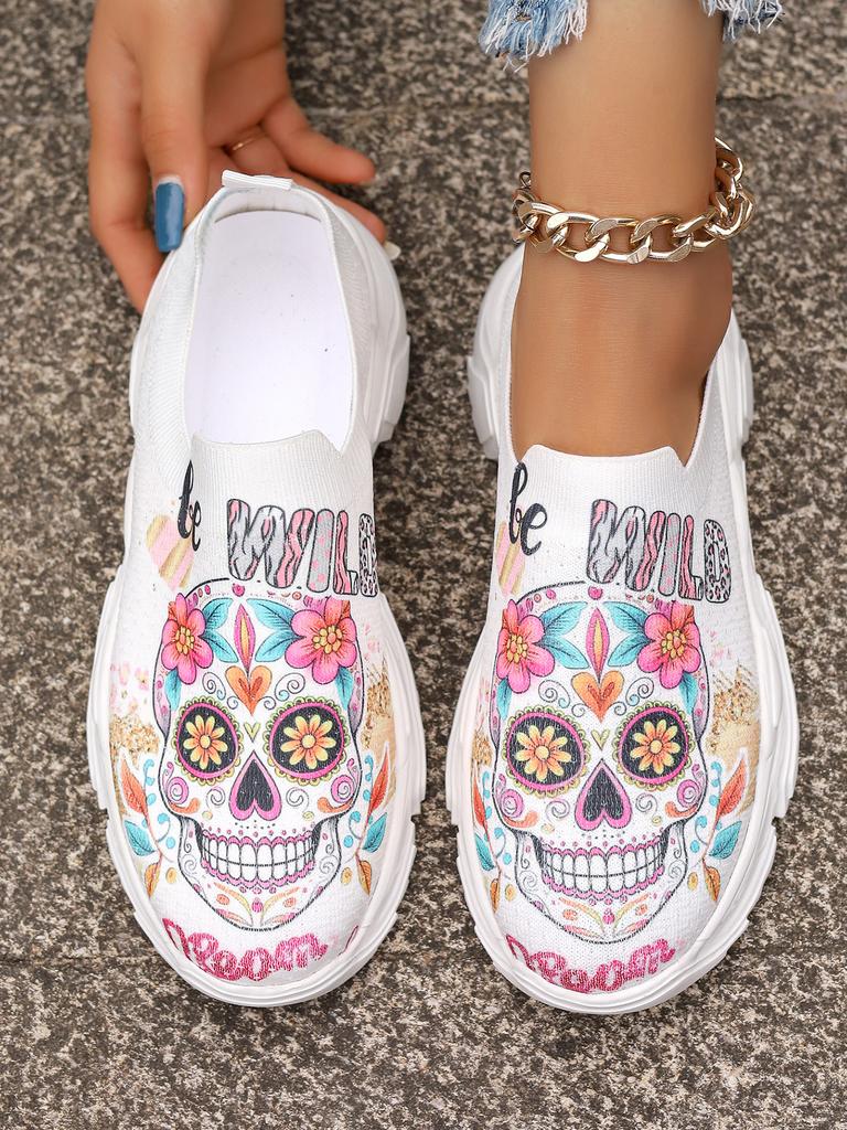 Fashion Fashion Print Non-Slip Sneakers for Women Summer Breathable Knitted Soft Sole Flats Woman Slip-On Platform Sports Shoes Ladies