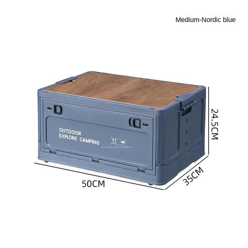 Side Door Wheels Folding Box Camping Outdoor Wooden Lid Storage Trunk for Clothes Books Stall Box Organizer
