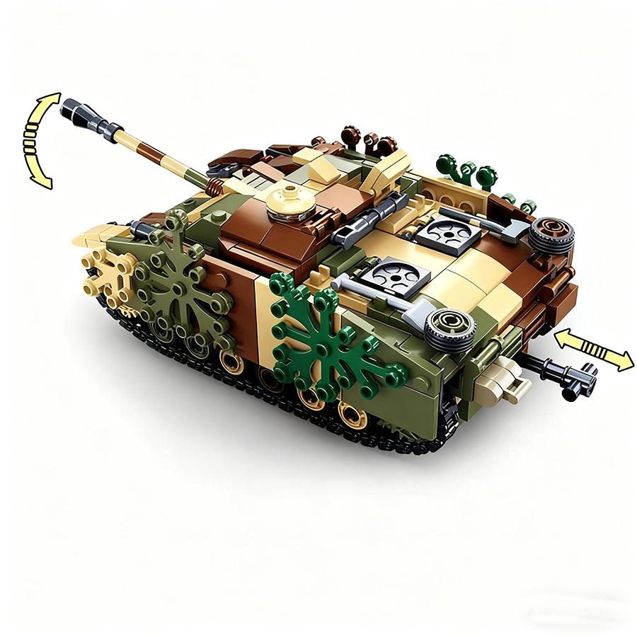 524Pcs WW2 0858 Armored Fighting Tank Model Building Blocks Military Army Series UK US Style Children's Toy Bricks Birthday Gift