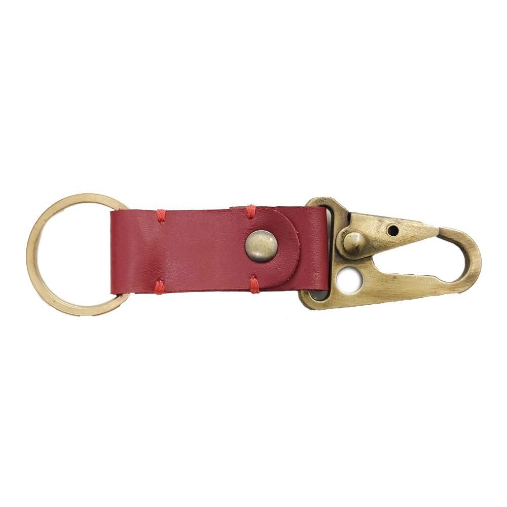 RSINC Full Grain Handmade Leather Keychain | Metal Fittings | Brass Finish Red B0DSW8KJ6X
