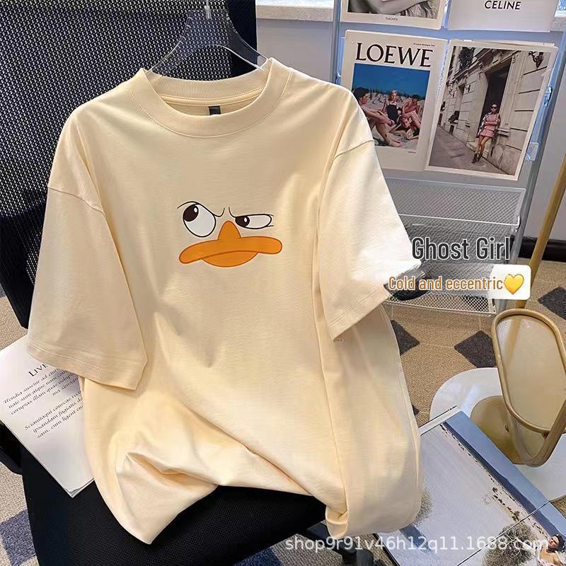 2023 Women’s Summer Cartoon Duck Loose Round Neck Short-Sleeve T-Shirt
