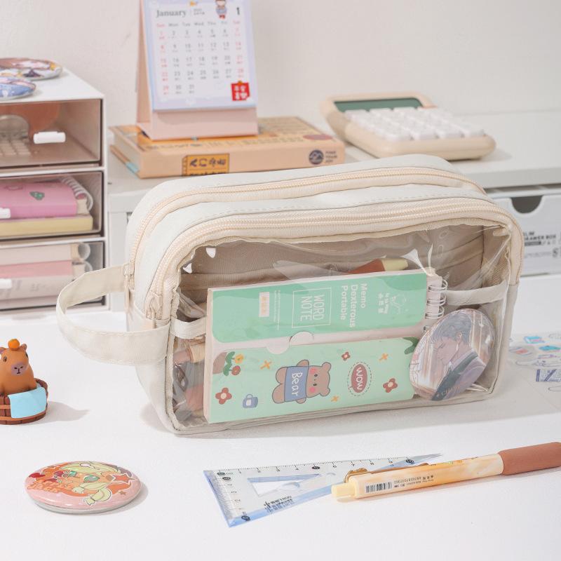 

Hot Selling Multi-Color 5-Layer Large Capacity Pencil Case Transparent Stationery Storage Zipper Closure for Girl School Supplie белый