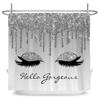 Girl Pink Silver Eyelash Shower Curtain Gorgeous Waterproof Polyester Fabric Bath Curtains Glitter Bathtub Screen with Hooks