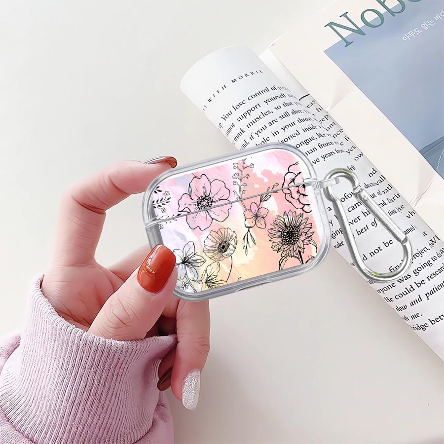 Clear Earphone Cases Cover Case For Airpods 3 Pro2 1 4 Pro 2 Pro3 Line Art Flower