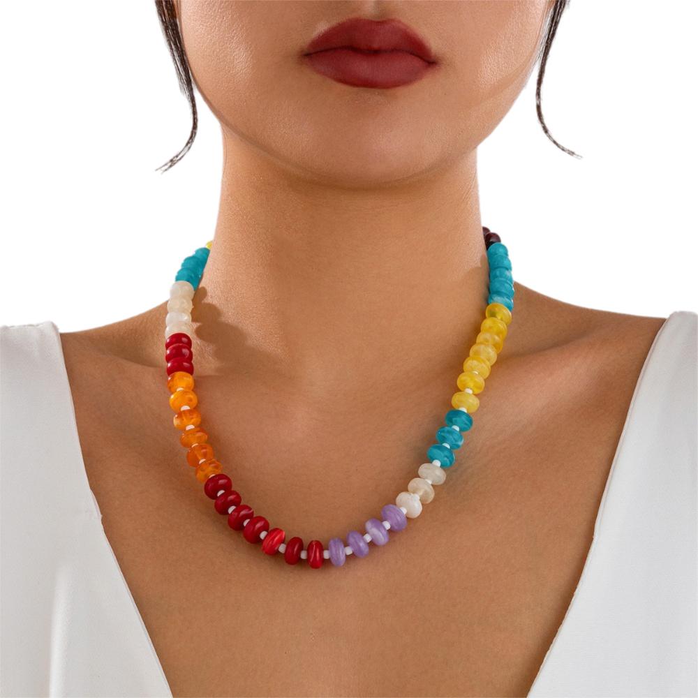 Bohemian Rainbow Clavicle Chain Handmade Y2K Neck Jewelry Colorful Beads Choker Necklace  Party