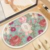 Diatom Mud Floor Mat Rustic Style Plant Flowers Bathroom Floor Mat Toilet Easy To Maintain Absorbent Anti Slip Living Room