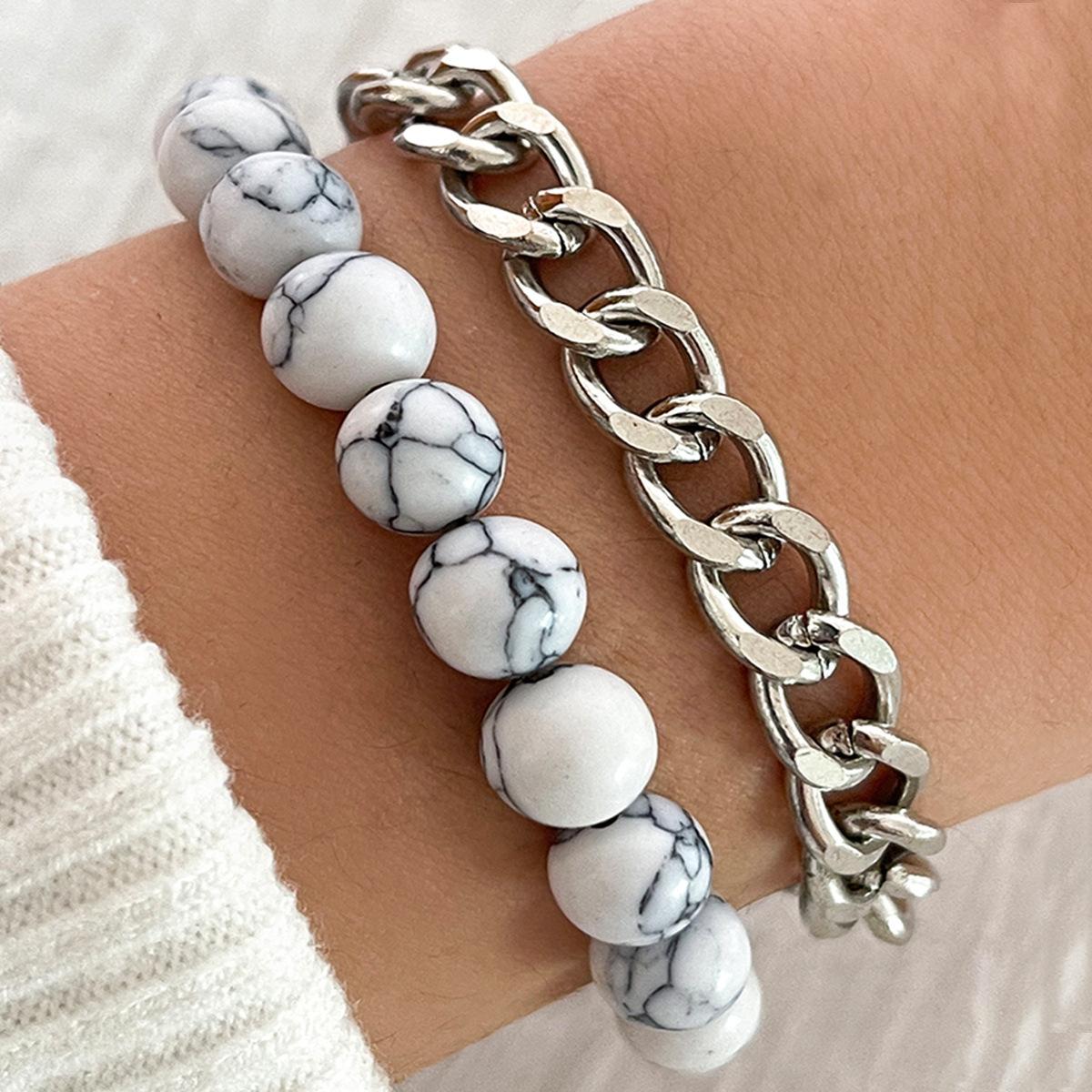 

Hip-hop trendy hands, double marble beaded bracelet, double bracelet jewelry women