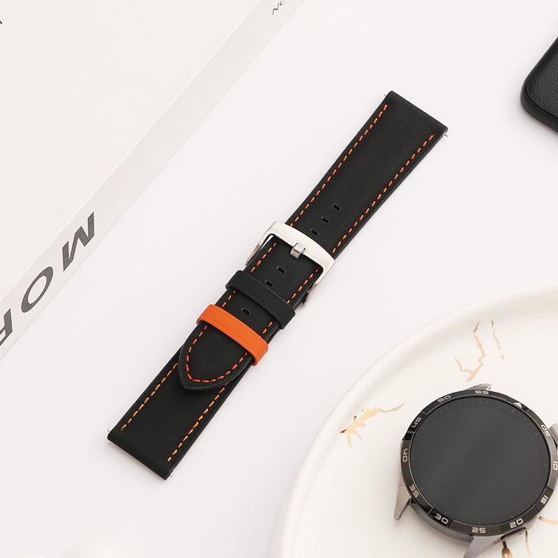 Kompatibilní kožený řemínek pro Huawei GT5, Xiaomi S4, hodinky Samsung - barevně sladěná kolíčková spona, oboustranná pravá kůže, lícová vrstva.