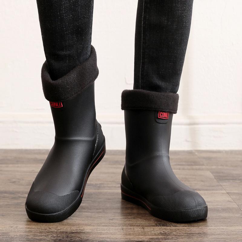 [One piece] Rain shoes men's short and medium non-slip waterproof shoes outdoor water boots warm fishing rain boots rubber shoes