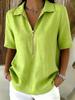 Summer 2026 European Fashion Women's Cotton Linen Zipper Shirt with Lapel