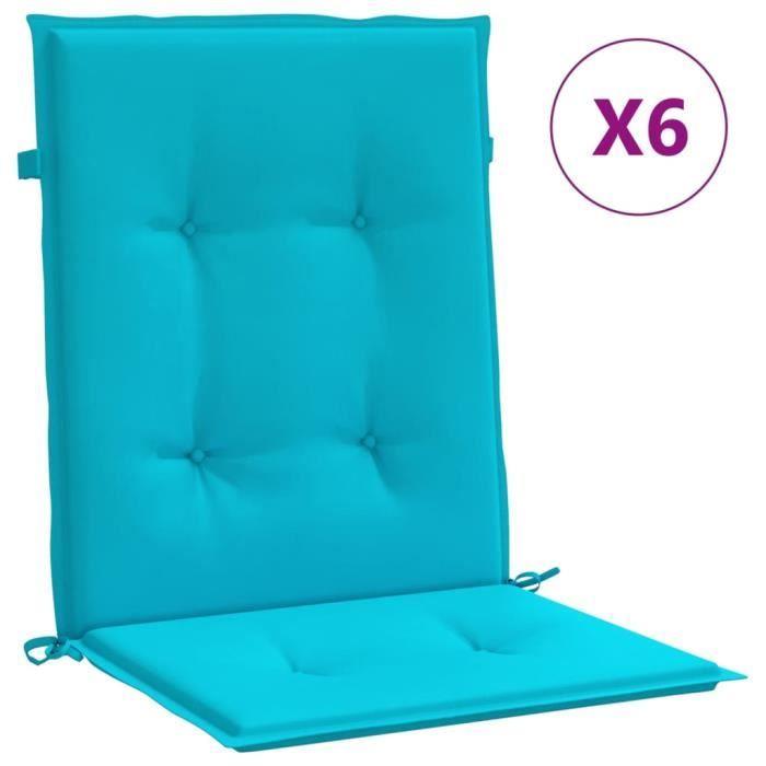 VidaXL Coussins de chaise à dossier bas 6 pcs turquoise tissu 361339