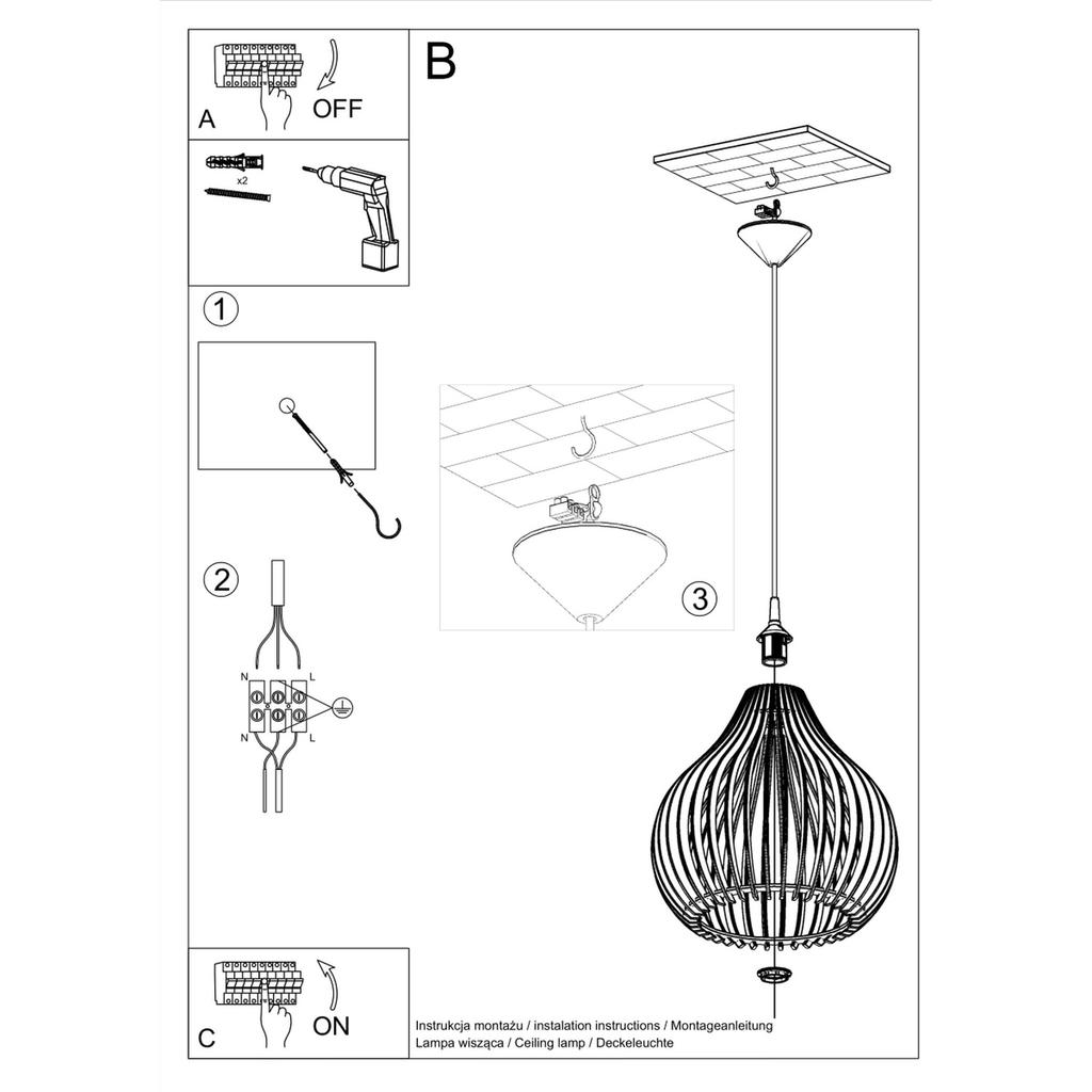 Hanging Lamp Aprilla 1 E27 Natural Wood Wood Sollux Sl.0639