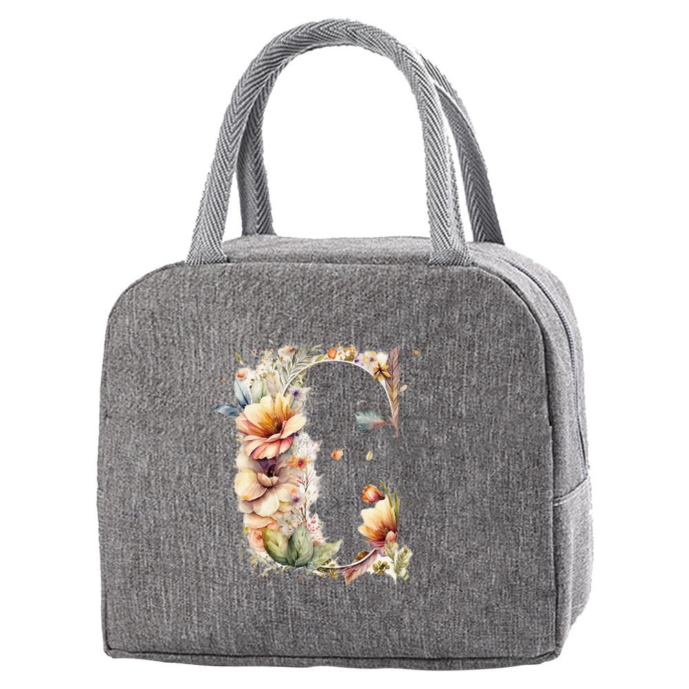 Tragbare Lebensmittelisolierung für Studenten auf Reisen Blumiger Briefdruckbox Picknick Wasserdichter Oxford Reißverschluss Isolier-Lunchtasche