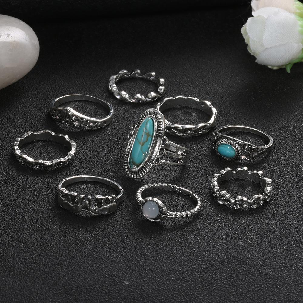 Fashion Women Bohemian Carved Unique Knuckle Rings Set 9 In 1