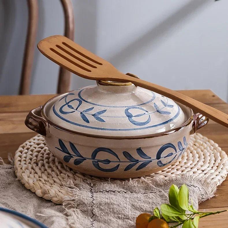 Pottery Clay Casserole Dish with Lid Japanese Style Casserole Ishinabes Cooking Cookware Kookgerei Kitchen Accessories