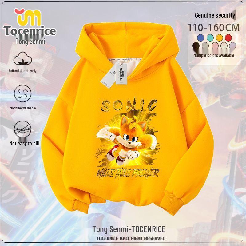 Sonic the Hedgehog Fleece-Lined Kids Hoodie - Trendy Spring/Autumn Jacket for Boys & Girls
