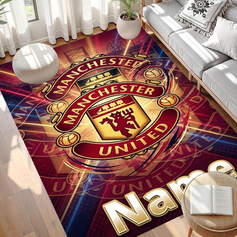 Custom Name Personalized Manchester United Print Carpet, Versatile Home Decor Rug, for Playroom, Apartment, Balcony, Entryway, Hallway Gift