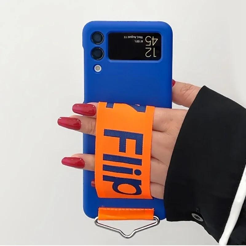

Luxury Wristband Color Collision Case for Samsung Galaxy Z Flip 7 6 5 zflip 4 3 Flip7 Hand Wrist Strap Shockproof Hard Cover Galaxy Z Flip3 5G