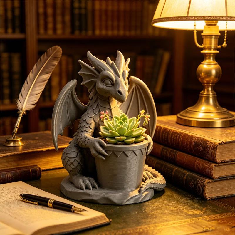 3D Printing Dragon Flower Pot Succulent Green Plant Pot Flower Fantasy Flying Dragon Holding Pot Desktop Storage Decorative Pen Holder